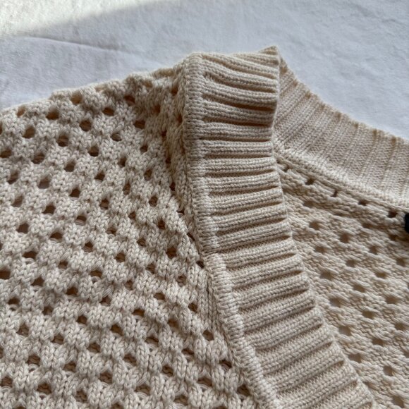 Dynamite P/S Open-Knit V-Neck Cropped Sweater Beige 100% Cotton Long Sleeve - Picture 7 of 9